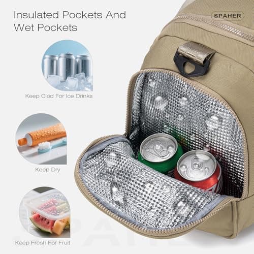SPAHER Travel Sports Gym Duffle Bag with Shoes Compartment and Wet Pocket Waterproof Weekend Overnight Bag Women with Insulated Pocket Holdall Bag for Swimming Yoga Travel, Khaki — view 4
