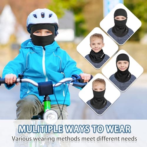 AYPOW Kids Winter Thermal Balaclava, Multifunction Windproof Warm Ski Mask Cycling Full Face Cover Under Helmet Hat with Neck Warmer, for 4-12 Years Boys Girls Children Winter Outdoor Sports Black — view 5