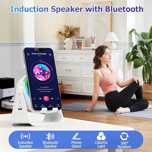 Wireless Induction Speaker, 4-in-1 Portable Bluetooth Speaker (White) — view 2