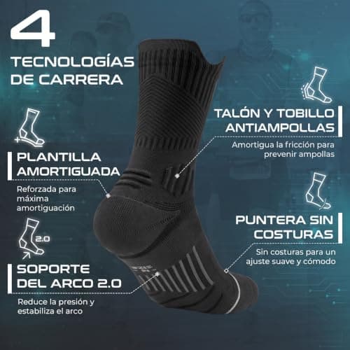 Rahhint Coolmax 3 Pack Compression Running Socks Men Women Anti Blister Socks Walking Socks with TAB Design, Compression Zone, Venting Mesh Network and Arch Support，Black 8-12 — view 5