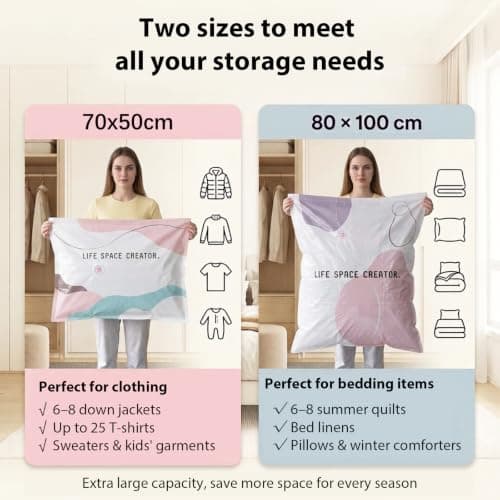 4 Pack No Pump Vacuum Storage Bags, 2 Large 80x100cm & 2 Medium 50x70cm Extra Thick Reusable Compression Space Saver Bags for Clothes Duvets Bedding Travel Wardrobe Storage — view 2