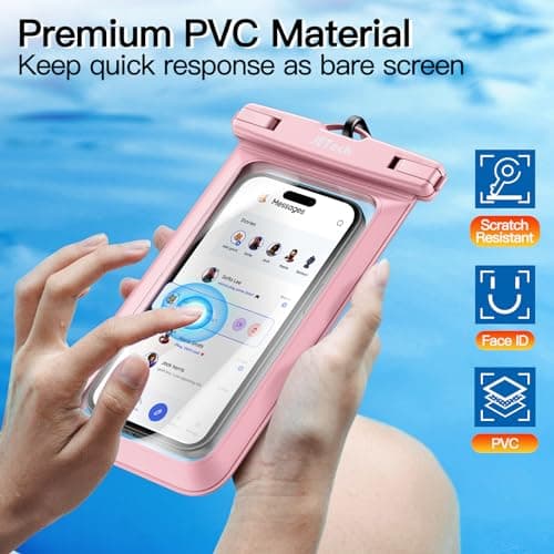 JETech IPX8 Waterproof Phone Pouch, Dry Bag, Black+Pink, 2-Pack — view 4