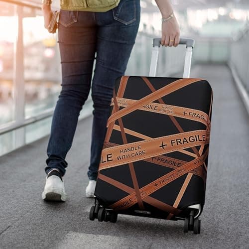 Explore Land Travel Luggage Cover Air Approve Suitcase Protector Fits 18-32 Inches Case, Gold Fragile, XL, Gold Fragile — view 6