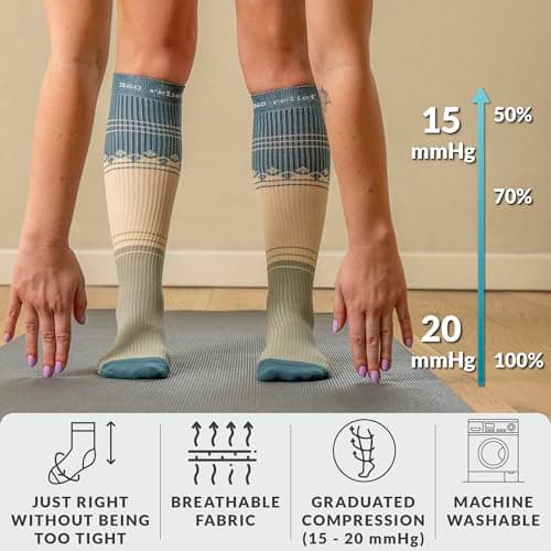 360 RELIEF Compression Socks for Women & Men - 15-20 mmHg Travel Flight Socks – Graduated Support - Ideal for Running, Cycling & during Maternity - S/M, Brown with Laundry Bag — view 2