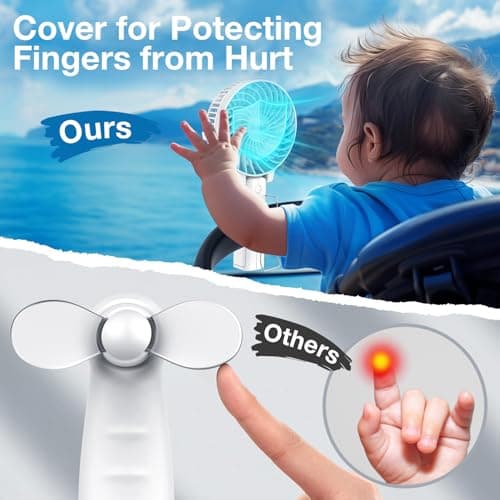 VersionTech Handheld Fan Portable USB Rechargeable with 3 Speeds,Battery Operated Electric Powered Mini Foldable Desk Fan for Home Office Ceiling Travel (White) — view 6