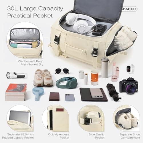 SPAHER Extendable Cabin Bag 40x30x15 British Airways to 40x30x20 Ryanair Underseat Travel Cabin Laptop Backpack with USB Charging Port Sport Backpack Men Women with Shoe Compartment and Wet Pockets — view 2