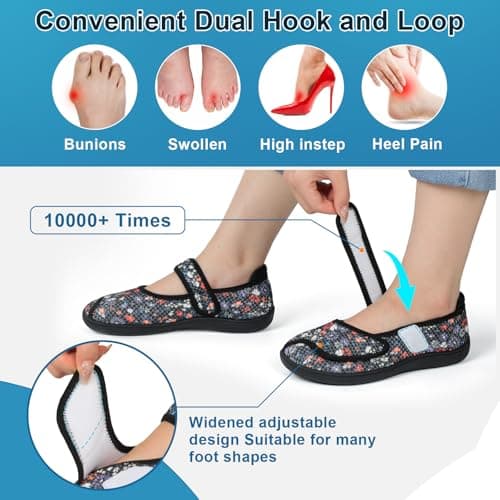 JOINFREE Womens Comfort Mary Jane Walking Shoes Wide Fit Black Flower — view 3