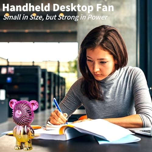 Generic Handheld Mini USB Rechargeable Desk Fan - Portable Personal Bear Fan with 3 Speeds for Home, Office, Travel, Summer, Kids - Gold — view 2