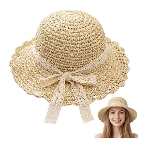 Womens Wide Brim Straw Hat UPF 50+ Sun Protection Packable Travel Beach Sun Hat for Summer Foldable Bucket Hat (Fit Head circumferences 22-22.8 in) Beige