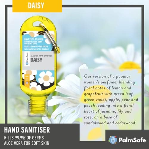 Palm Safe Daisy 3 Pack 60ml Anti Bacterial Premium Hand Sanitiser Travel Size Refillable Clip Bottle Quick Drying Non Sticky Extra Moisturising Kills 99.9% of Viruses and Bacteria — view 6