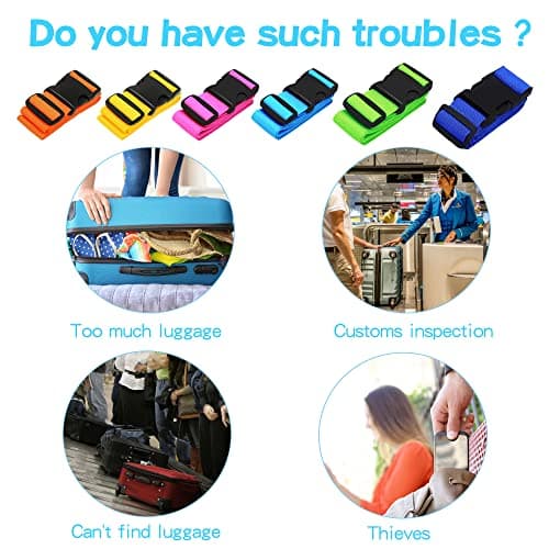 6pack Luggage Straps for Suitcase Straps,Personalised Luggage Straps for Suitcases,Adjustable Travel Packing Secure Belt Accessory Set for Travel Bag — view 3