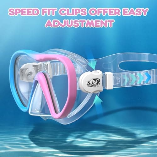 Findway Kids Snorkel Mask, 180° Panoramic Wide View Swimming Goggles, Anti Leak Anti Fog Children Diving Mask with Nose Cover, Swim Goggles for Age 4-16, Two-Tone Frame — view 5