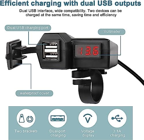 XMSJSIY USB Motorcycle Charger 5V 3.1A Dual Type-A Phone Charger Adapter — view 3