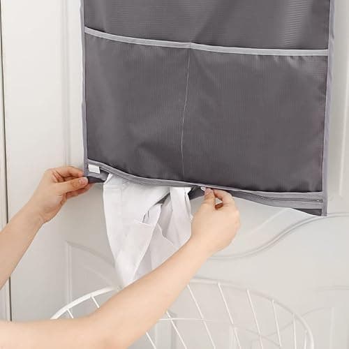 Hanging Laundry Hamper,Tear-resistance Door Hamper with Stainless Steel Hooks and Adhesive Hooks,Space Saving Hanging Laundry Hamper Bag and Bathroom Over The Door Hamper(77 x 50 cm) — view 5