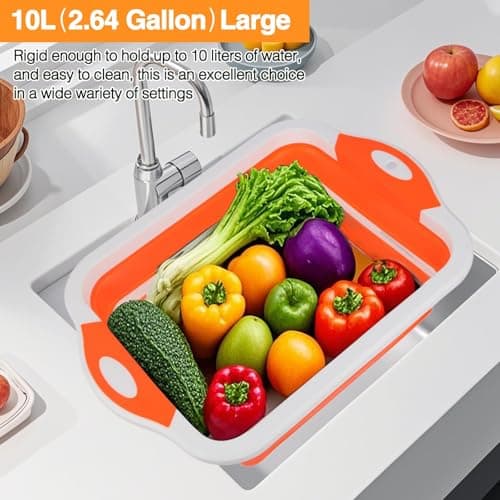 Collapsible BBQ Prep Tub & Cutting Board, Foldable Dish Tub with Colander, Portable Camping Sink, Multifunctional Wash Basin for Kitchen, Fruit, Vegetable and Picnic — view 6