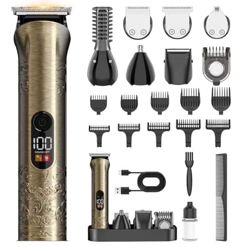 Solati Beard Trimmer Hair Clippers Men, 17-in-1 Professional Electric Shaver and Grooming Kit, Cordless Body Nose Face Shaving Set, Perfect Mens Gifts for Him(Gold)