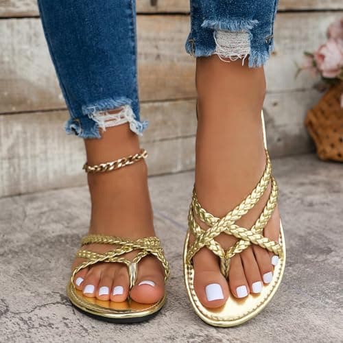 Flat Sandals Ladies Sandals Womens Cross Strappy Open Toe Sandal Elastic Strap Hiking Sandal Casual Travel Breathable Flip Flop Womens Wide Fit Slippers Ladies Summer Beach Shoes — view 2