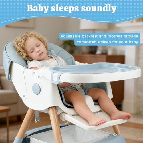 Baby High Chair Foldable Highchair, High Chairs for Babies and Toddlers Adjustable Height & Reclining Seat Detachable Double Tray, Ergonomic Feeding Portable Highchairs for Newborn 6 Months to 5 Years — view 4