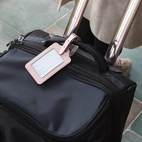 kwmobile Luggage Tags - 2X Synthetic Leather Name Address Cards for Travel Luggage, Suitcases - Rose Gold — view 6