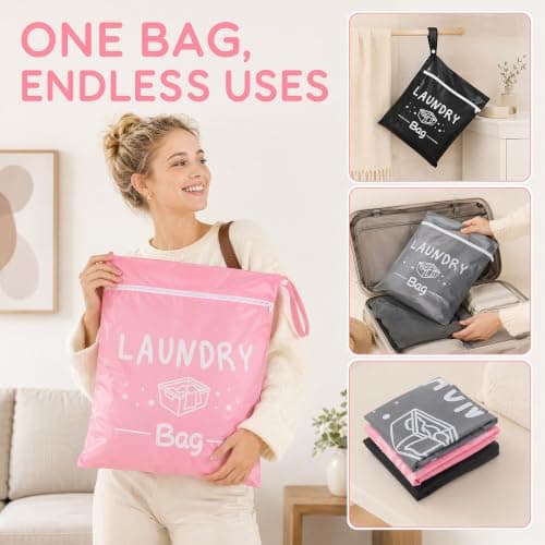 VLUNT 3 Pcs Large Travel Laundry Bag with Zipper & Handle, 19.69" x 14.57" — view 5