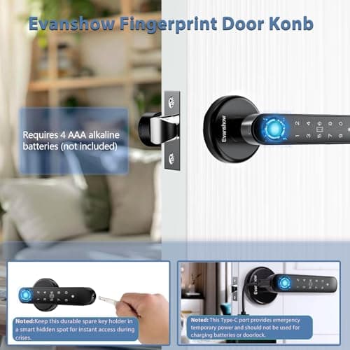 EVANSHOW Smart Door Knob with Fingerprint Lock - 5-in-1 Keyless Entry (Fingerprint/App/Code/IC Card/Key) Biometric Door with Auto-Lock Easy Install for Home/Bedroom — view 5