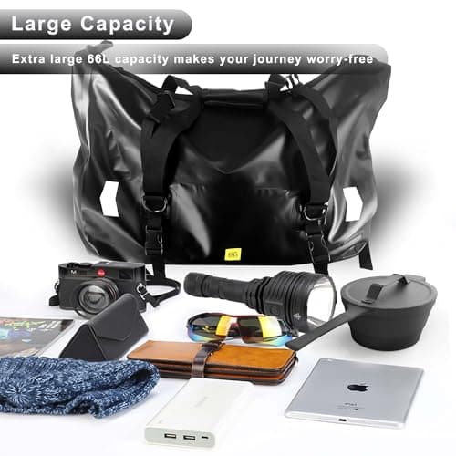 JIANFA Motorcycle Tail Bag, Large Capacity 66L Waterproof Motorbike Bag Multifunctional Motorcycle Luggage with Adjustable Shoulder Strap 60×37×39cm, Black — view 2