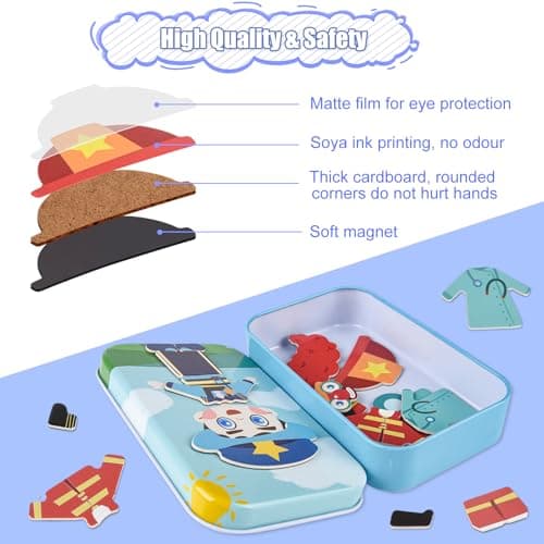 ASTARON Magnetic Puzzle for Boy, Kids Portble Travel Activities Educational Toys with 23 Puzzles Tin Box, Fridge Magnets for toddlers, Promotes Imagination and Concentration — view 4