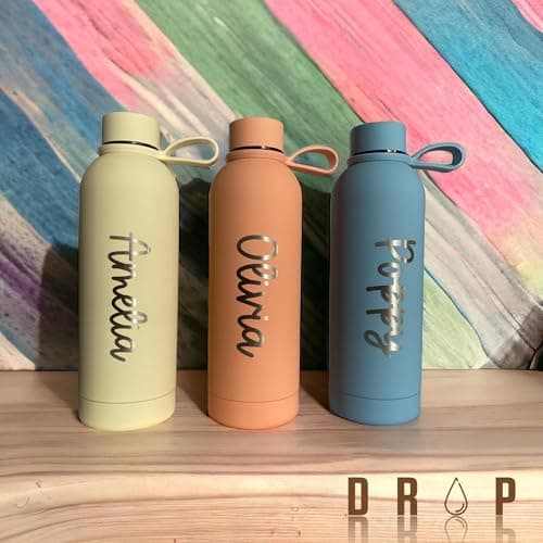Personalised Insulated Water Bottle – Custom Name Laser Engraved Bottle, Stainless Steel, Gym Bottle, Teacher & Bridesmaid Gift (Burgundy) — view 2