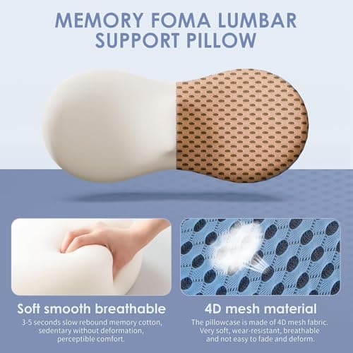 YUGEVRA Lumbar Support Pillow for Lower Back Pain Relief – Ergonomic Streamline Memory Foam Cushion for Office Chair, Car Seat, Gaming, Recliner and Sleeping (Brown) — view 4