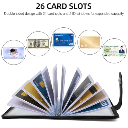 OSDUE Credit Card Holder for Women Men, Slim RFID Blocking Debit Card Wallet Soft PU Leather ID Bank Card Case with 26 Thickening Card Slots Travel Business Card Case (Black) — view 4