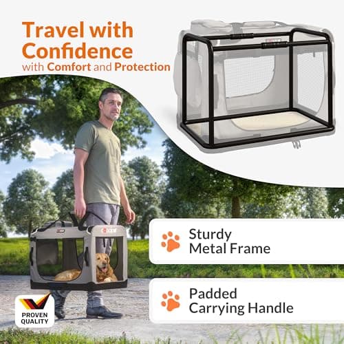 CADOCA Dog Crate Carrier, Car Foldable Travel Cage + Bowl, XXXL Grey — view 4