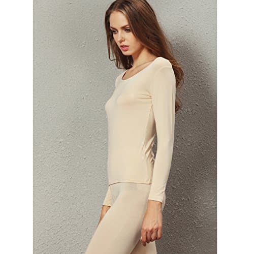 Liang Rou Women's Crew Neck Top & Bottom Ultra Thin Thermal Underwear Set — view 2