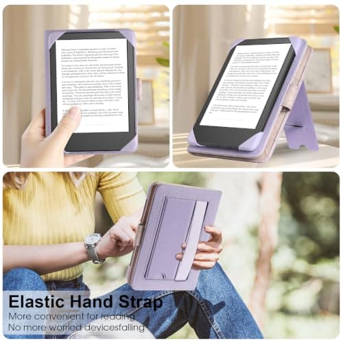 HoYiXi Universal Case For 6 inch eReader,Compatible with Kindle/Kobo Clara HD/Kobo Clara 2E/Paperwhite/PocketBook/Tolino eReader,with HandStrap/Kickstand, Cover Case for 6'' eReaders,Purple — view 6