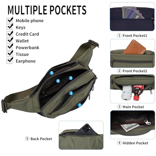 GERIINEER Bumbag Fanny Pack Large Size for Women Men Waterproof with 5 Zipped Pockets — view 4