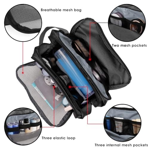 WANDF Toiletry Bag Water-Resistant Nylon Travel Wash Bag Lightweight Dopp Kit for Men and Women (A-Black) — view 2