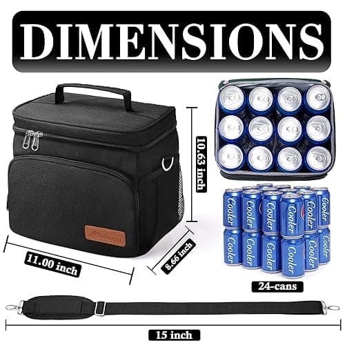Cooler Bag - Insulated Soft Cooler 24-Can Portable Cooler Beach Bag for Lunch, Grocery, Shopping, Camping & Road Trip, Leakproof Lightweight Soft Side Car Cooler with Adjustable Shoulder Strap,Black — view 3