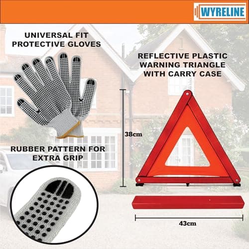 WYRELINE 6 Pcs European Driving Kit | Eurolites Headlight Deflectors For Europe | Warning Triangle, Hi-Vis Vest, UK Plate Magnet + Sticker, Rubber Grip Gloves | EU and France Driving Kit 2026 — view 2