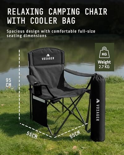 Voyager Folding Camping Chair 2-Pack, Lightweight with Pocket and Drinks Holder, Holds up to 120kg Each, Easy to Transport, Foldable Outdoor Chair Set -Black — view 2