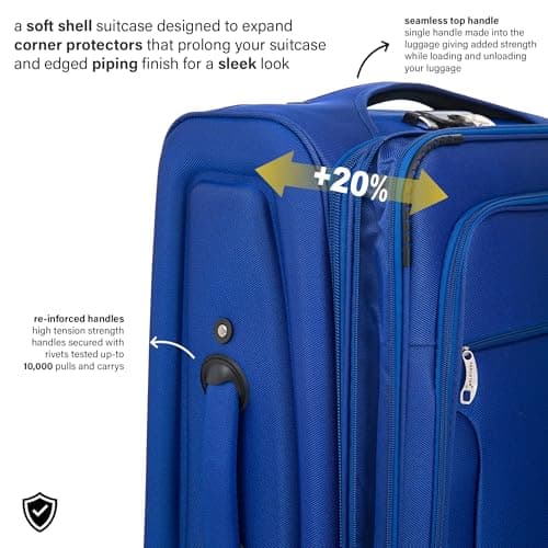 Aerostar Medium 26” Lightweight Softshell Expandable Suitcase, Check in Luggage 2 Corner Wheels with Integrated Combination Lock for 15 to 20kg (Royal Blue, 77 litres) — view 4