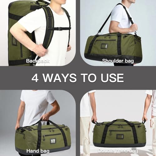 TUGUAN 100L Extra Large Duffle Bag for Travel Heavy Duty Duffel Holdall Backpack with Back Straps 30'' XL Big Weekend Overnight Bag for Camping Gym Sports Equipment Gear for Men Women, Green — view 3