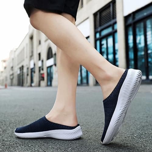 Backless Walking Shoes,Backless Mules Mens,Slingback Slip On Mesh Stretch Trainers,Casual,Lightweight,Breathable,Non Slip,Soft,for Outdoor Hiking Walking,Shopping,Work Blue — view 3