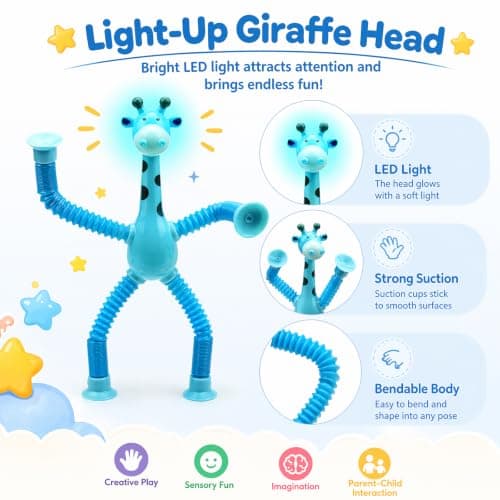 4 Pcs Telescopic Suction Cup Giraffe,Novel Kids Suction Cup Toys,Stretchy Telescopic Tube Shape Changing Knick-Knack, Decompress Educational Sensory Toys for Kids & Adult — view 2