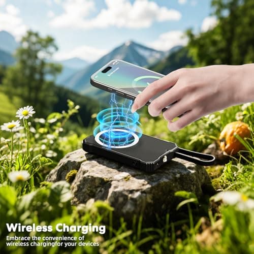 YELOMIN Solar Charger Power Bank 5000mAh with 4 Foldable Panels & 2 Built-in Cables, Wireless Portable Charger, Outdoor External Battery Pack with USB-C in/Output & SOS Flashlight for Camping Hiking — view 6