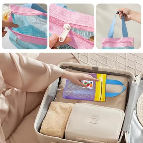 FOSDICK 3 Pieces Mesh Shower Bag 22 x 20cm Caddy with Zipper Toiletry Tote Hanging Wash Bag Colourful Washbag Quick Dry Toiletry Bags for College Dorms, Gym, Beach, Camping, Swimming, Yoga and Travel — view 6