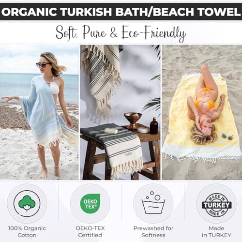 DEMMEX Organic Turkish Cotton Beach Bath Hammam Towel – Quick-Dry, Lightweight, Sand-Free Beach Towel & Blanket – Luxury Bathroom & Hammam Towel Peshtemal, OEKO-TEX Certified, 180x90cm, Denim Blue — view 2