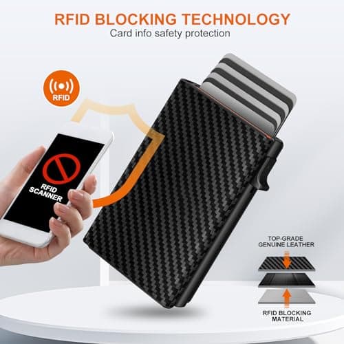 dwnkove Mens Wallet Credit Card Holder, Minimalist Wallets for Men, Aluminum Pop up Wallet, RFID Blocking, Premium Leather, Smart, Slim, Coin Pocket | 9-14 Card Capacity | ID Window | Cash Slot — view 6