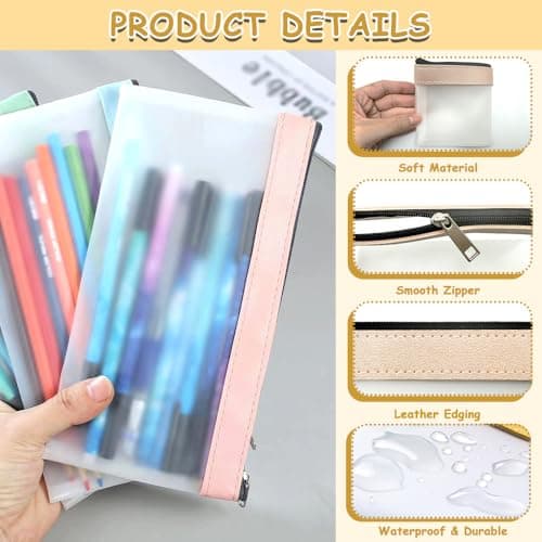DAZISEN Clear Pencil Case - See Through Plastic Pencil Case Clear Storage Pouch with Zipper for Girls Boys Usage in School Office Home and Travel, Black — view 3