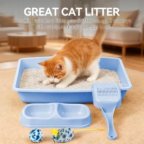 PAWISE Cat Accessories Set of 4 Cat Accessories Including Litter Tray, Litter Scoop, Bowl and Kitten Toy, Kitty Starter Kit, 14.5 x 10.5 Inches, Blue — view 5