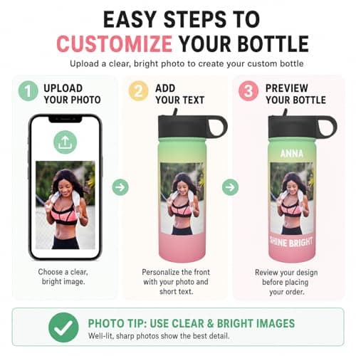 OMNRELM Personalised Water Bottle with Photo & Text, Custom Bottle — view 6