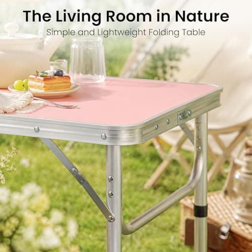Minifactory Portable Folding Camping Table, Aluminium Outdoor Picnic Table with Carry Handle, Lightweight Foldable BBQ Table for Camping, Fishing, Garden, Beach, Market Stall and Travel (Pink) — view 6